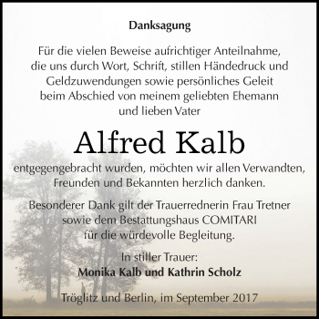 Traueranzeige von Alfred Kalb von Super Sonntag Zeitz