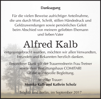 Traueranzeige von Alfred Kalb von Mitteldeutsche Zeitung Zeitz