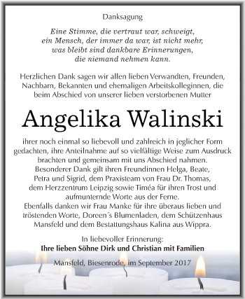 Traueranzeige von Angelika Walinski von Super Sonntag SGH Mansf. Land