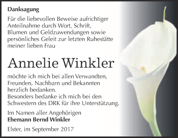 Traueranzeige von Annelie Winkler von WVG - Wochenspiegel Wittenberg