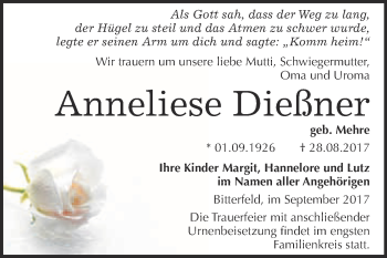 Traueranzeige von Anneliese Dießner von WVG - Wochenspiegel Bitterfeld