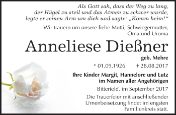 Traueranzeige von Anneliese Dießner von Mitteldeutsche Zeitung Bitterfeld