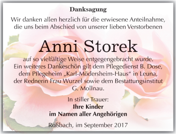 Traueranzeige von Anni Storek von Mitteldeutsche Zeitung Merseburg/Querfurt