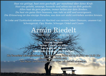 Traueranzeige von Armin Riedelt von Mitteldeutsche Zeitung Dessau-Roßlau