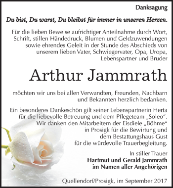 Traueranzeige von Arthur Jammrath von Mitteldeutsche Zeitung Köthen