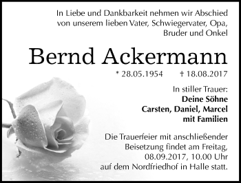 Traueranzeige von Bernd Ackermann von Mitteldeutsche Zeitung Halle/Saalkreis