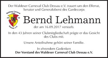 Traueranzeige von Bernd Lehmann von Mitteldeutsche Zeitung Dessau-Roßlau