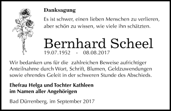 Traueranzeige von Bernhard Scheel von Mitteldeutsche Zeitung Merseburg/Querfurt