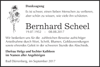 Traueranzeige von Bernhard Scheel von Super Sonntag Merseburg