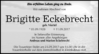 Traueranzeige von Brigitte Eckebrecht von Mitteldeutsche Zeitung Dessau-Roßlau