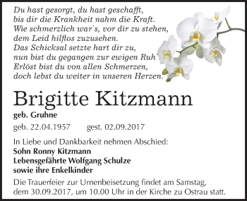 Traueranzeige von Brigitte Kitzmann von Mitteldeutsche Zeitung Halle/Saalkreis
