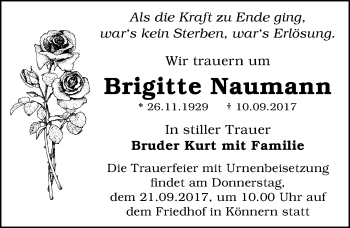 Traueranzeige von Brigitte Naumann von Mitteldeutsche Zeitung Bernburg
