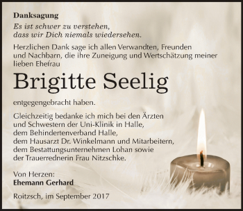 Traueranzeige von Brigitte Seelig von Mitteldeutsche Zeitung Bitterfeld