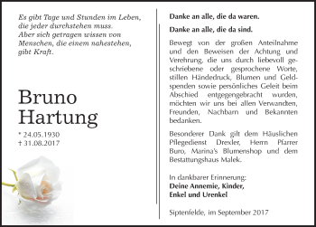 Traueranzeige von Bruno Hartung von Mitteldeutsche Zeitung Quedlinburg