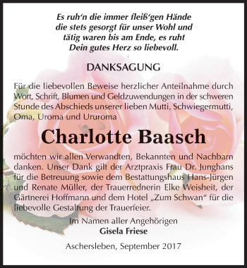 Traueranzeige von Charlotte Baasch von Mitteldeutsche Zeitung Aschersleben