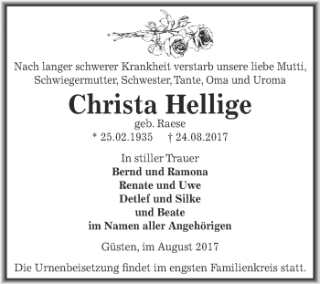 Traueranzeige von Christa Heilige von Super Sonntag Bernburg
