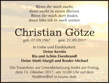 Traueranzeige von Christian Götze von Mitteldeutsche Zeitung Merseburg/Querfurt