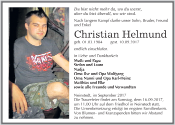 Traueranzeige von Christian Helmund von Mitteldeutsche Zeitung Quedlinburg