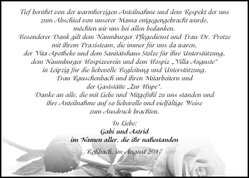 Traueranzeige von Danksagung  von Mitteldeutsche Zeitung Naumburg/Nebra