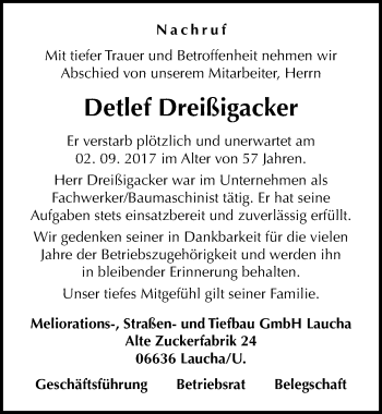 Traueranzeige von Detlef Dreißigacker von Mitteldeutsche Zeitung Naumburg/Nebra