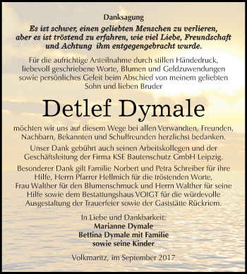Traueranzeige von Detlef Dymale von Super Sonntag SGH Mansf. Land