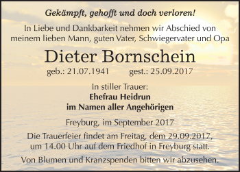 Traueranzeige von Dieter Bornschein von Mitteldeutsche Zeitung Naumburg/Nebra