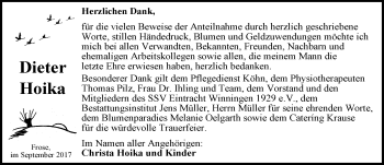 Traueranzeige von Dieter Hoika von Mitteldeutsche Zeitung Aschersleben