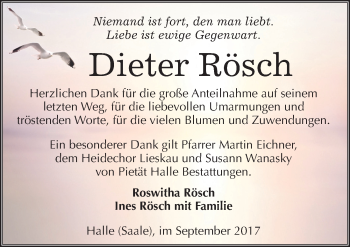 Traueranzeige von Dieter Rösch von Mitteldeutsche Zeitung Halle/Saalkreis