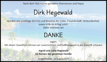 Traueranzeige von Dirk Hegewald von Super Sonntag SGH Mansf. Land