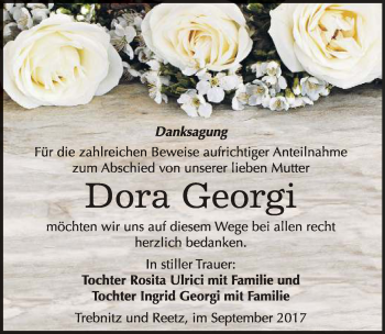 Traueranzeige von Dora Georgi von Mitteldeutsche Zeitung Weißenfels