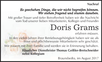 Traueranzeige von Doris Grams von Super Sonntag Merseburg