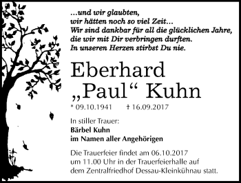 Traueranzeige von Eberhard Kuhn von Mitteldeutsche Zeitung Dessau-Roßlau