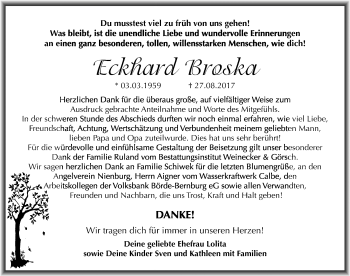 Traueranzeige von Eckhard Broska von Mitteldeutsche Zeitung Bernburg