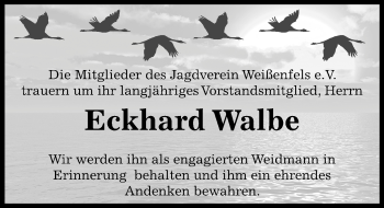 Traueranzeige von Eckhard Walbe von Mitteldeutsche Zeitung Weißenfels