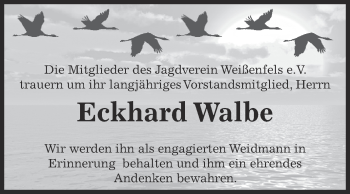 Traueranzeige von Eckhard Walbe von WVG - Wochenspiegel NMB / WSF / ZTZ