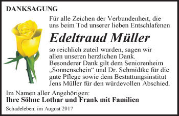 Traueranzeige von Edeltraud Müller von Mitteldeutsche Zeitung Aschersleben