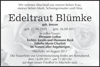 Traueranzeige von Edeltraut Blümke von WVG - Wochenspiegel Merseburg