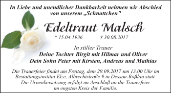 Traueranzeige von Edeltraut Malsch von Mitteldeutsche Zeitung Dessau-Roßlau