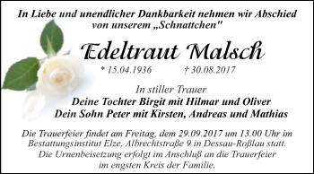 Traueranzeige von Edeltraut Malsch von WVG - Wochenspiegel Dessau / Köthen
