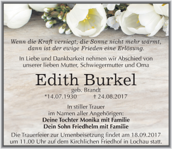 Traueranzeige von Edith Burkel von Mitteldeutsche Zeitung Halle/Saalkreis