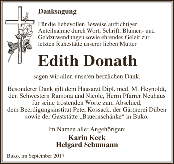 Traueranzeige von Edith Donath von WVG - Wochenspiegel Dessau / Köthen