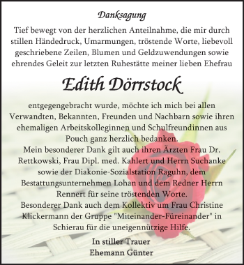 Traueranzeige von Edith Dörrstock von Mitteldeutsche Zeitung Bitterfeld