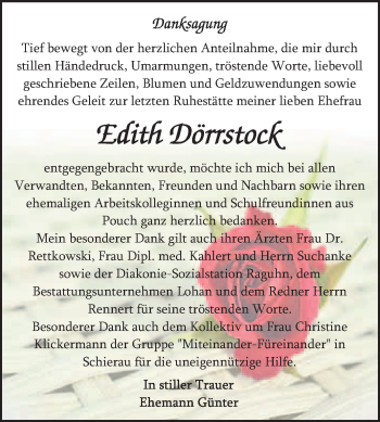 Traueranzeige von Edith Dörrstock von WVG - Wochenspiegel Bitterfeld