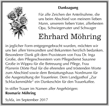 Traueranzeige von Ehrhard Möhring von Mitteldeutsche Zeitung Mansfelder Land