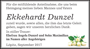 Traueranzeige von Ekkehardt Dunzel von Mitteldeutsche Zeitung Merseburg/Querfurt