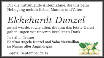 Traueranzeige von Ekkehardt Dunzel von WVG - Wochenspiegel Merseburg
