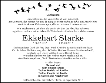 Traueranzeige von Ekkehart Starke von Mitteldeutsche Zeitung Sangerhausen