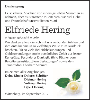Traueranzeige von Elfriede Hering von Super Sonntag Wittenberg
