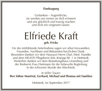 Traueranzeige von Elfriede Kraft von Super Sonntag SGH Mansf. Land