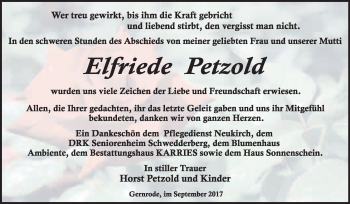 Traueranzeige von Elfriede Petzold von WVG - Wochenspiegel Quedlinburg